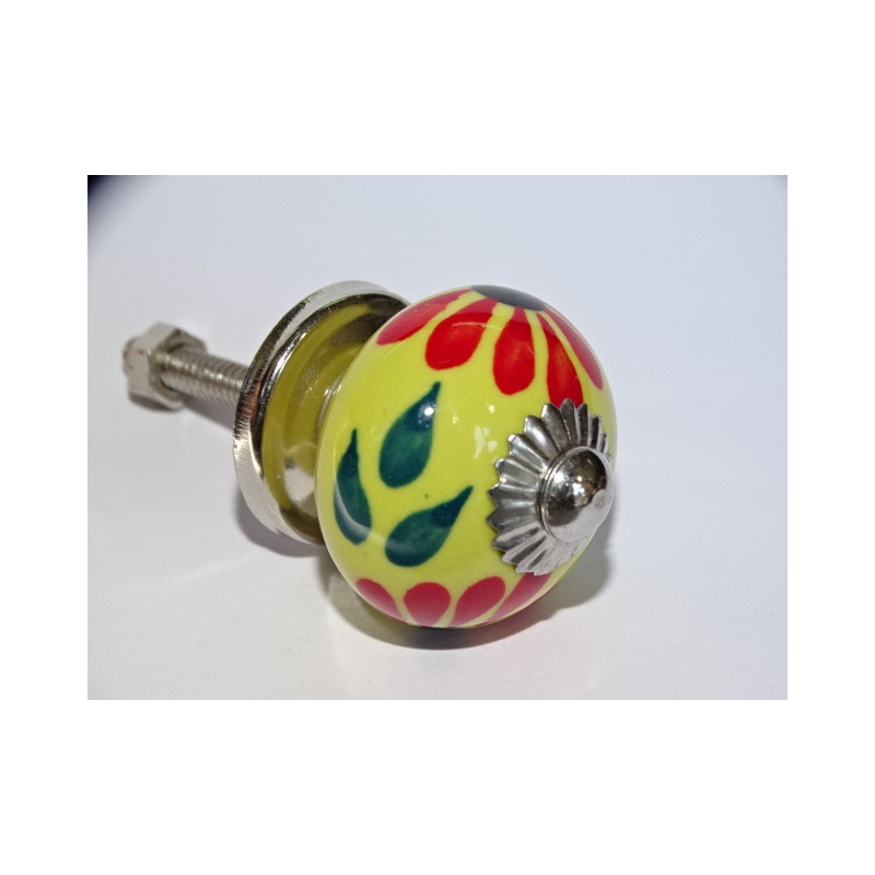 Mini gelbe Keramikknöpfe und 2 rote Blumen - silber