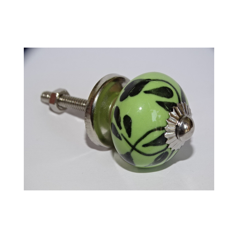 mini buttons in light green ceramic and black foliage - silver