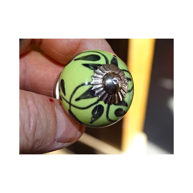 mini buttons in light green ceramic and black foliage - silver
