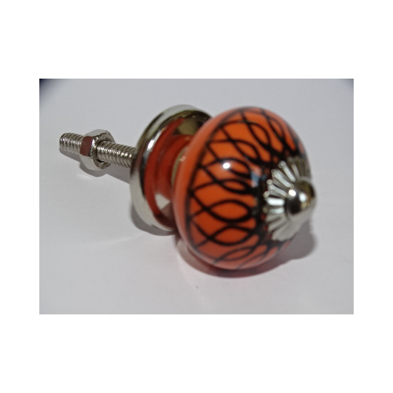 mini boutons en céramique orange et spirale noire - argenté