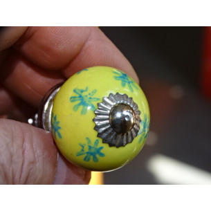 mini buttons in yellow ceramic and turquoise stars - silver