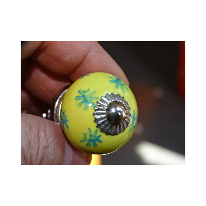 mini boutons en céramique jaune et étoiles turquoise - argenté