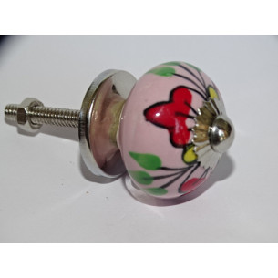 Mini rosa Keramikknöpfe und 3 rote Blumen - silber