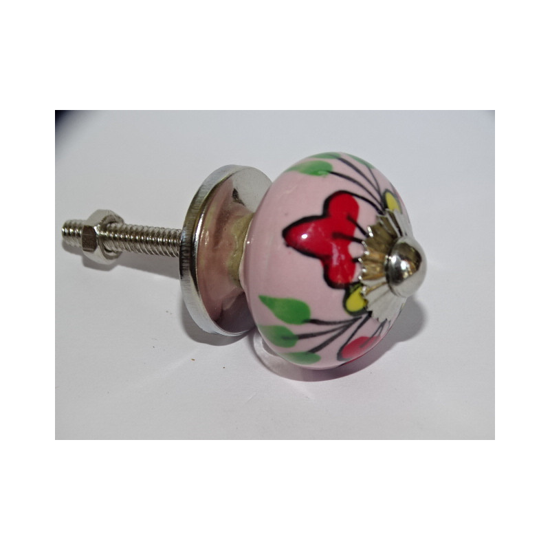 mini boutons en céramique rose et 3 fleurs rouges - argenté