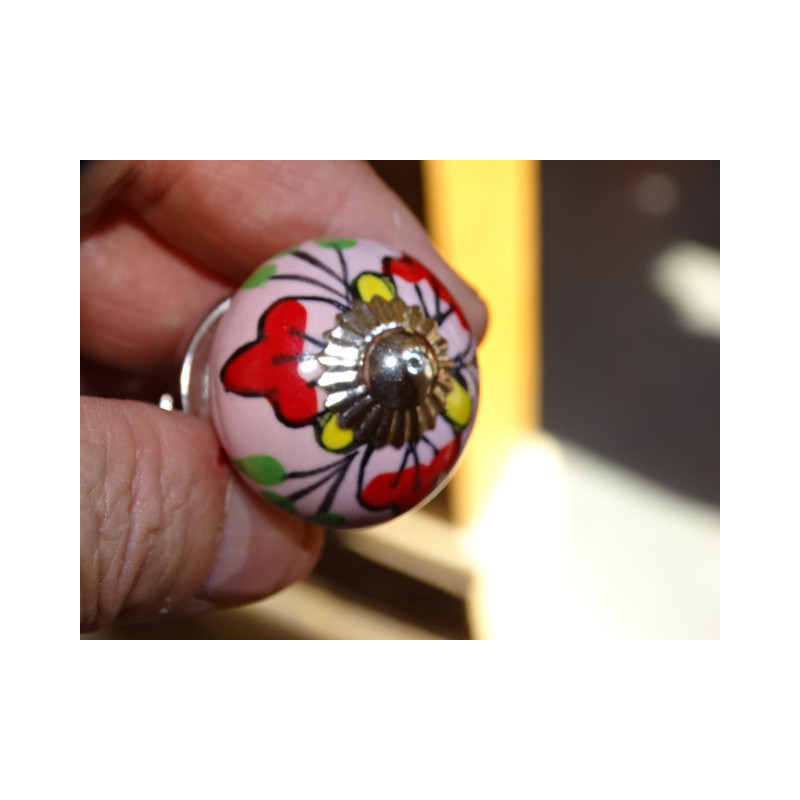 mini bottoni in ceramica rosa e 3 fiori rossi - argento