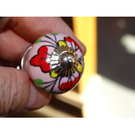 mini pink ceramic buttons and 3 red flowers - silver