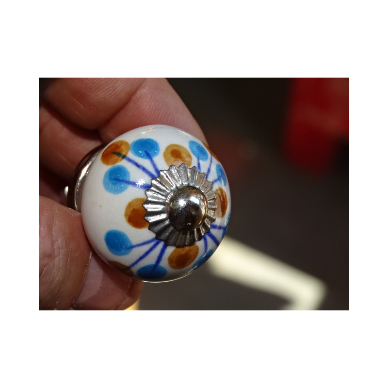 mini boutons en céramique pistiles marron et turquoise - argenté