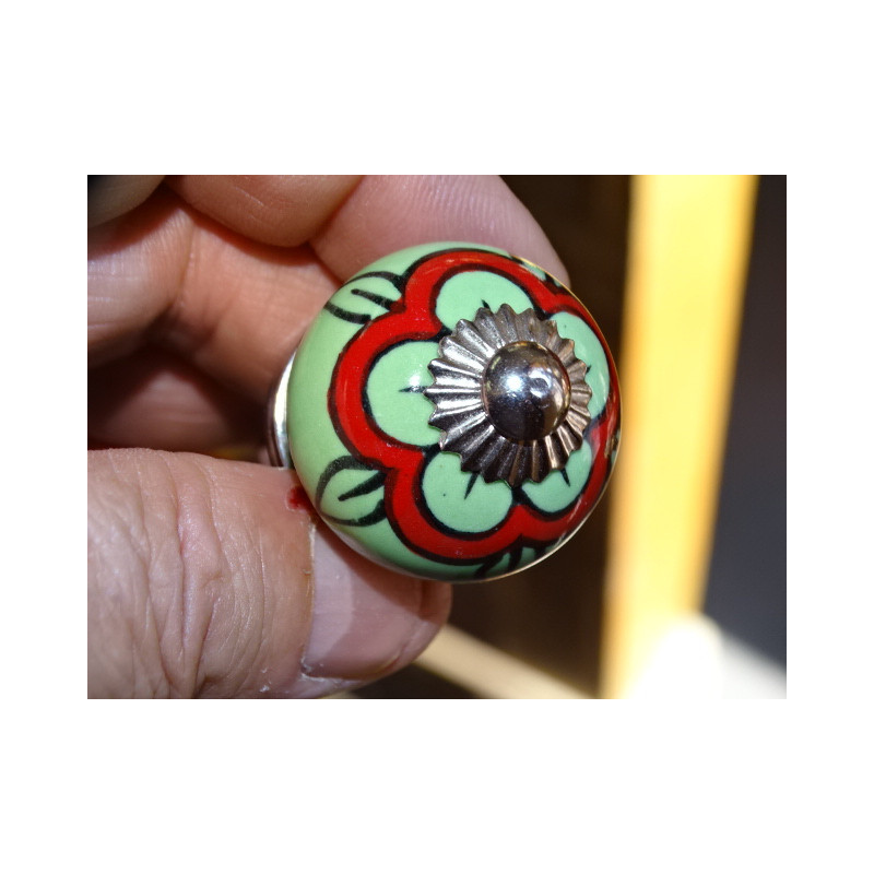 Miniknöpfe aus grüner Keramik und roter Mohnblume - silber