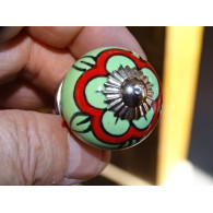 mini buttons in green ceramic and red poppy - silver