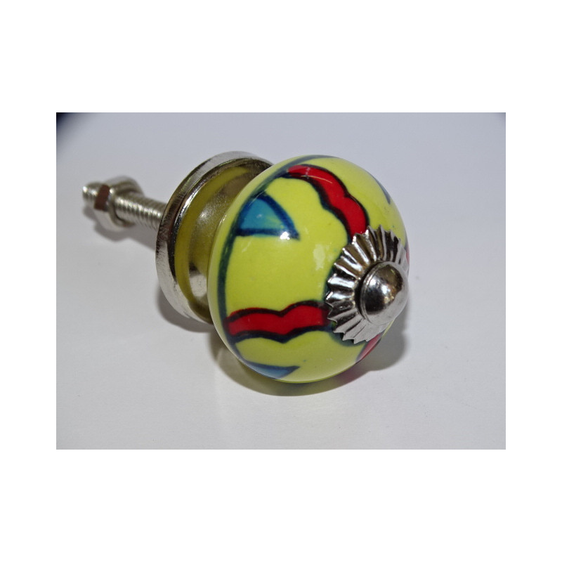 mini bottoni in ceramica gialla e 4 righe rosse - argento
