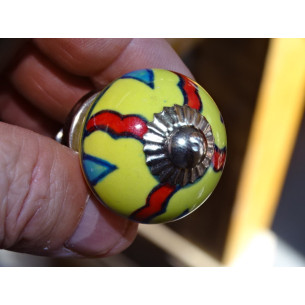 mini bottoni in ceramica gialla e 4 righe rosse - argento