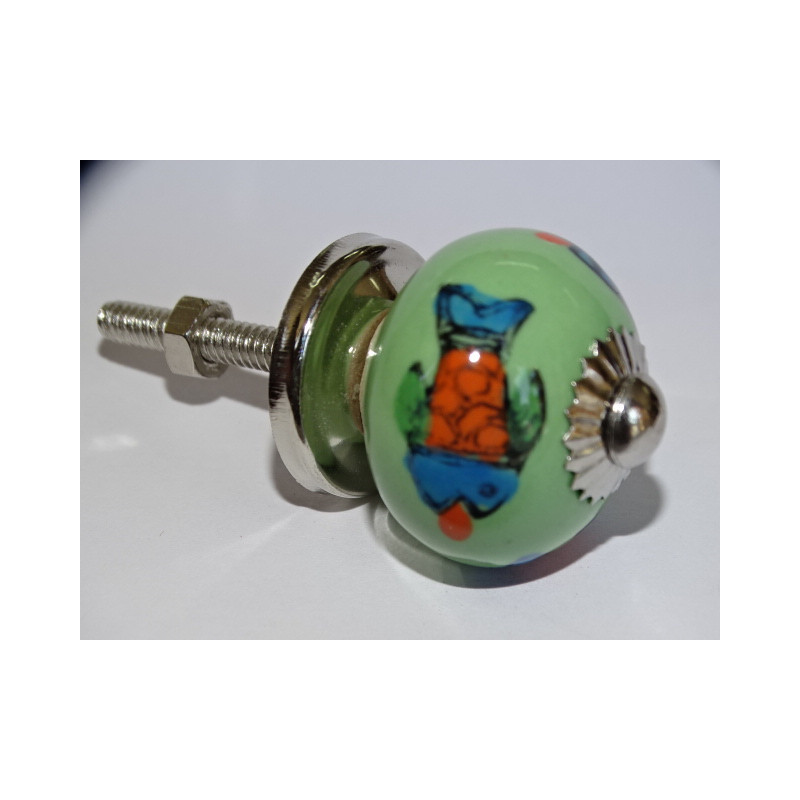 mini boutons en céramique vert et 3 poissons - argenté
