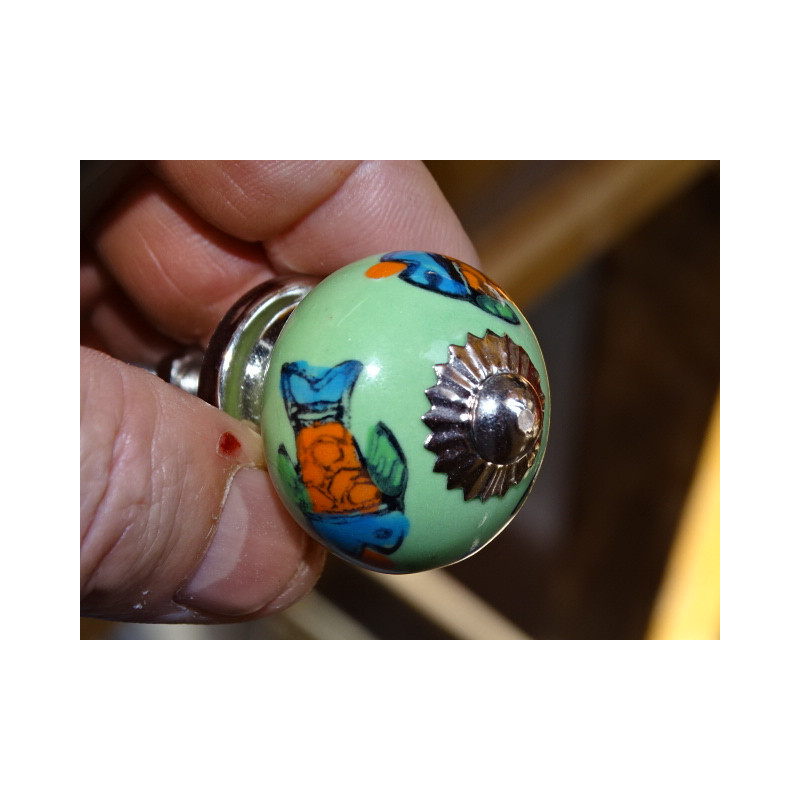mini green ceramic buttons and 3 fish - silver