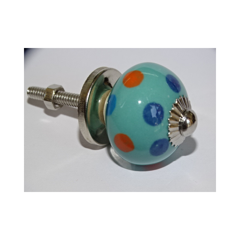 mini botones de cerámica verde con lunares multicolores - plateado