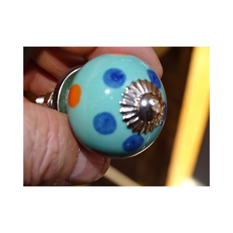 mini boutons en céramique vert à pois multicolores - argenté