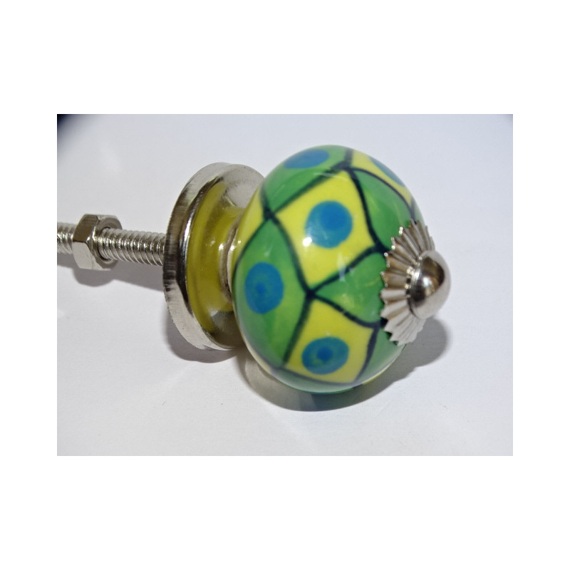 mini botones de cerámica diamantes verdes y amarillos - plata