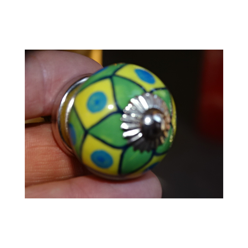 Mini-Keramikknöpfe grüne und gelbe Rauten - silber