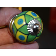 mini boutons en céramique losanges verts et jaune - argenté