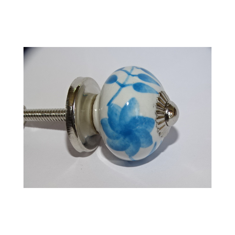 mini buttons in white ceramic and turquoise flower - silver