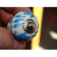 mini buttons in white ceramic and turquoise flower - silver