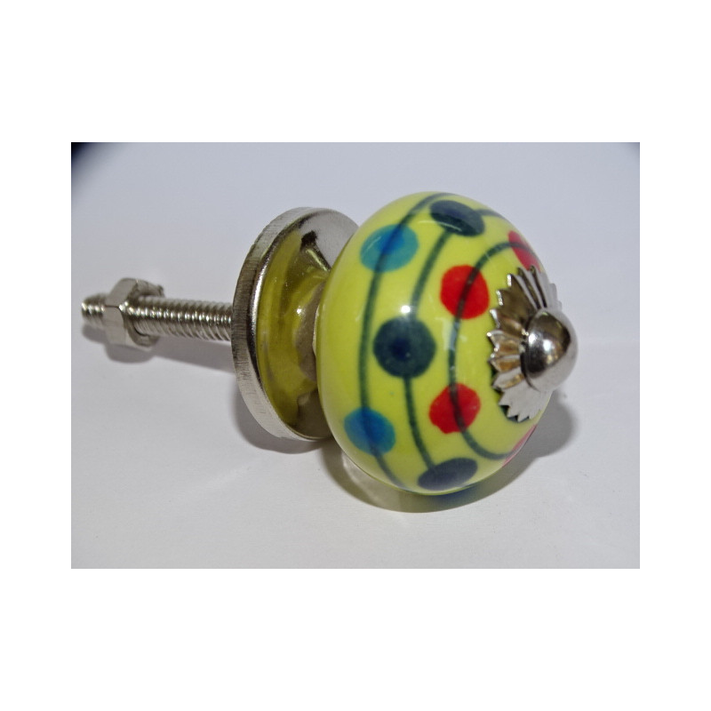 mini buttons in yellow ceramic and multicolored dots - silver