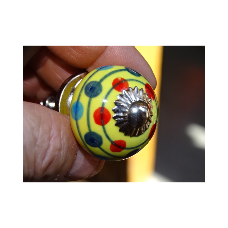 mini boutons en céramique jaune et pois multicolores - argenté