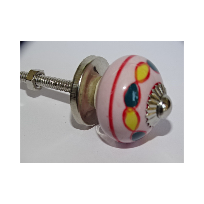 mini boutons en céramique rose et ronde jaune et émeuraude - argenté
