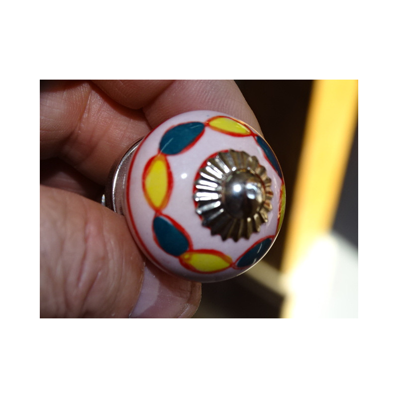 mini boutons en céramique rose et ronde jaune et émeuraude - argenté