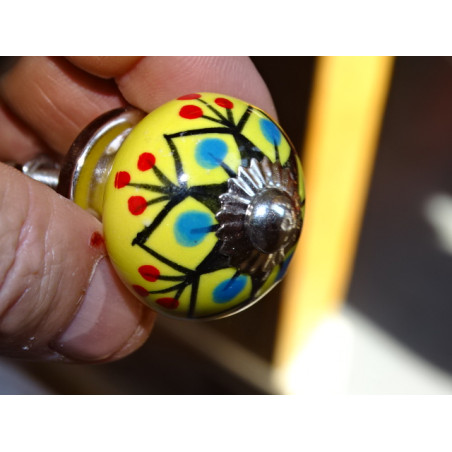 mini buttons in yellow ceramic and black dhalia - silver