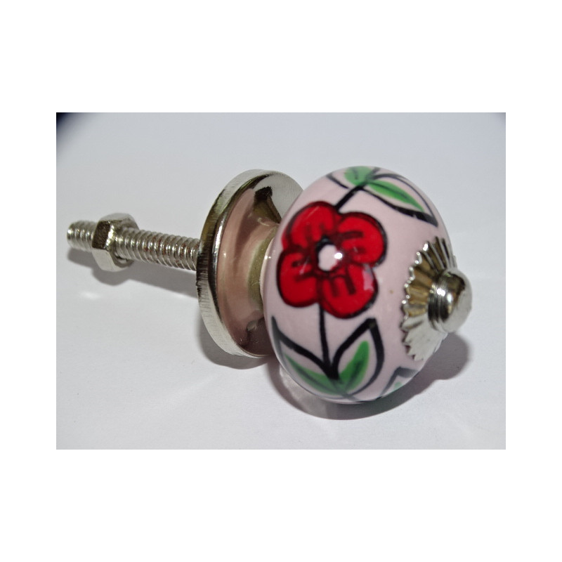 mini pink ceramic buttons and 2 red flowers - silver
