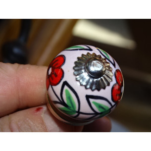 mini botones de cerámica rosa y 2 flores rojas - plata