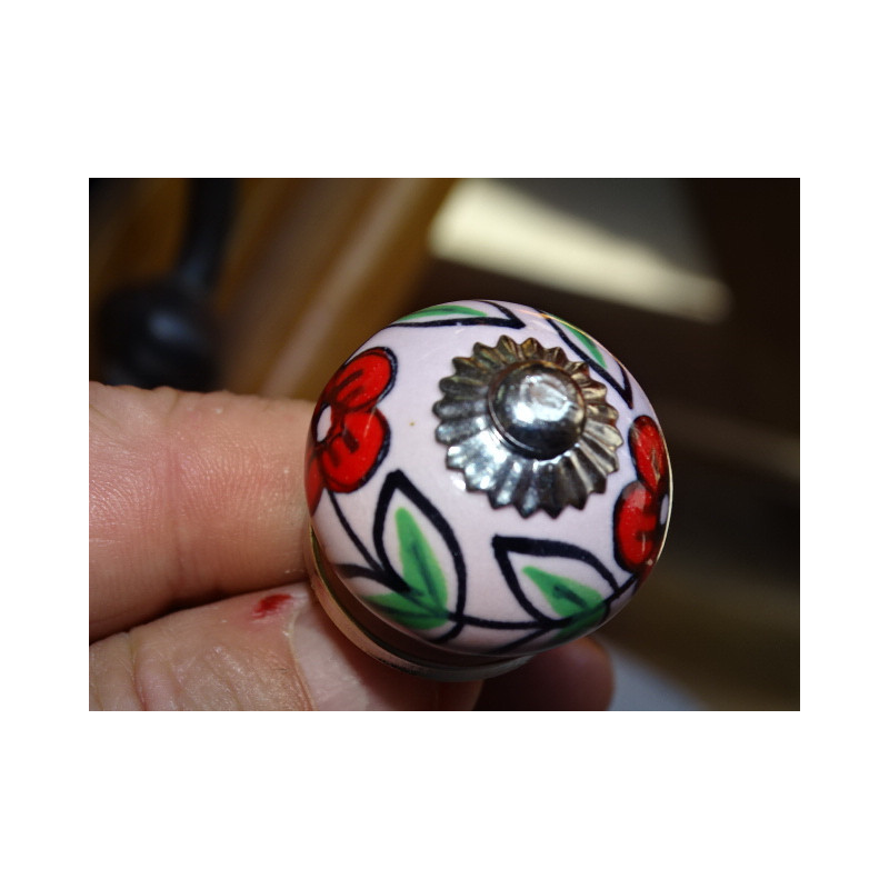 mini bottoni in ceramica rosa e 2 fiori rossi - argento