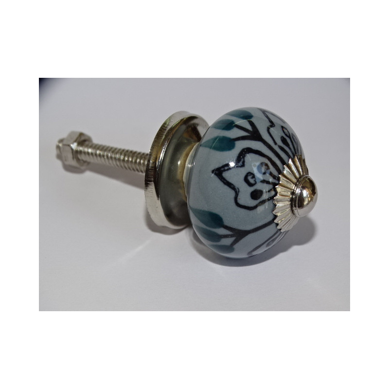 Mini graue Keramikknöpfe und schwarze Blätter - silber