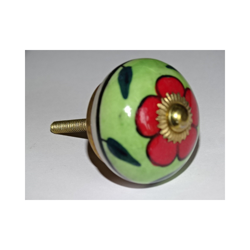 Spring green drawer or door knobs and red flower