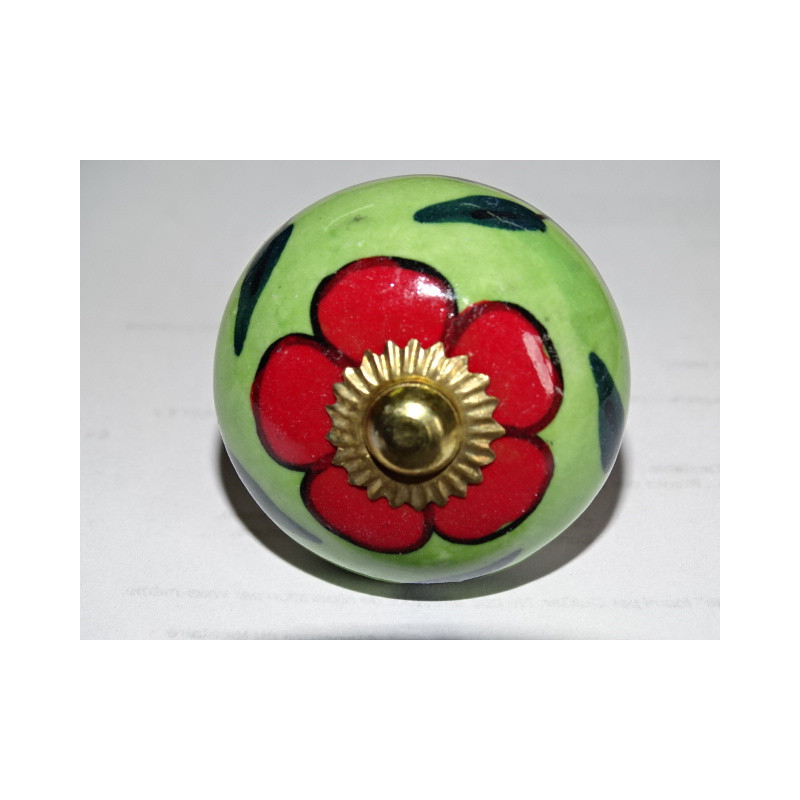Spring green drawer or door knobs and red flower