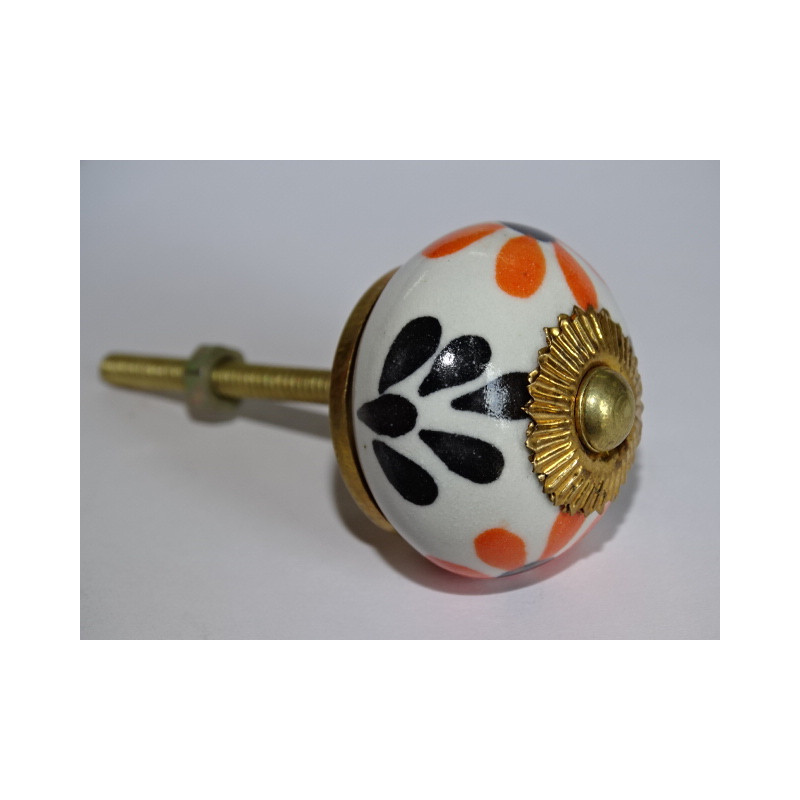 Boutons de tiroirs ou porte avec fleurs noires et oranges