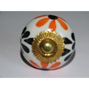 Drawer or door knobs with black and orange flowers