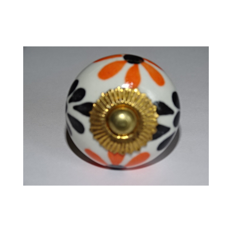 Boutons de tiroirs ou porte avec fleurs noires et oranges