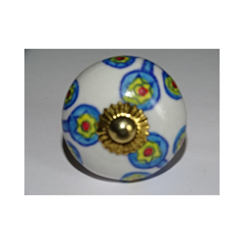 White drawer or door knobs with turquoise flowers