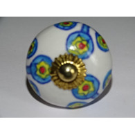 Boutons de tiroirs ou porte blanc avec fleurs turquoises