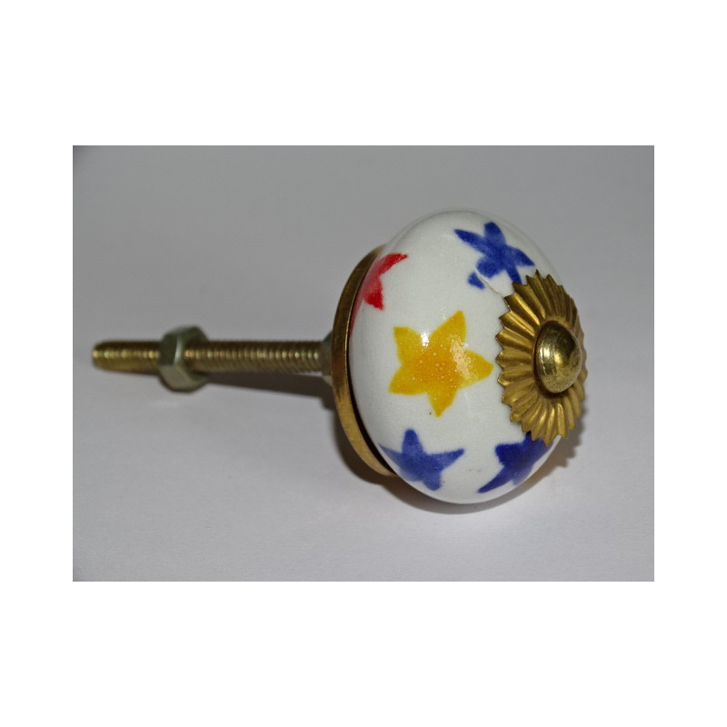 White drawer or door knobs and multicolored stars