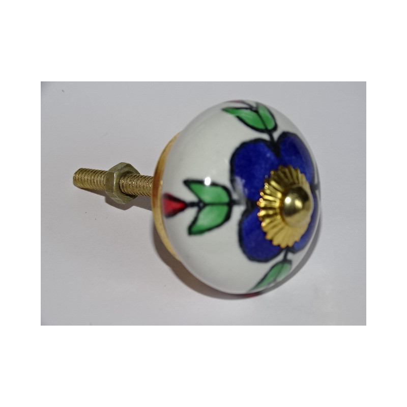 White drawer knobs with ultramarine flowers