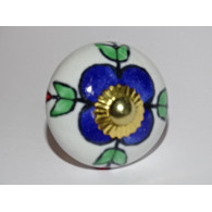 Boutons de tiroirs blanc avec fleurs outremer