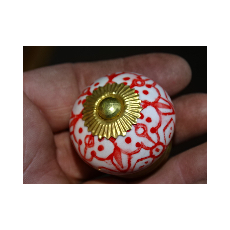 Poignée de tiroir en porcelaine azulejos  rouge