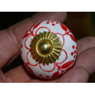Manico per porta in porcellana fiore rosso e 4 foglie