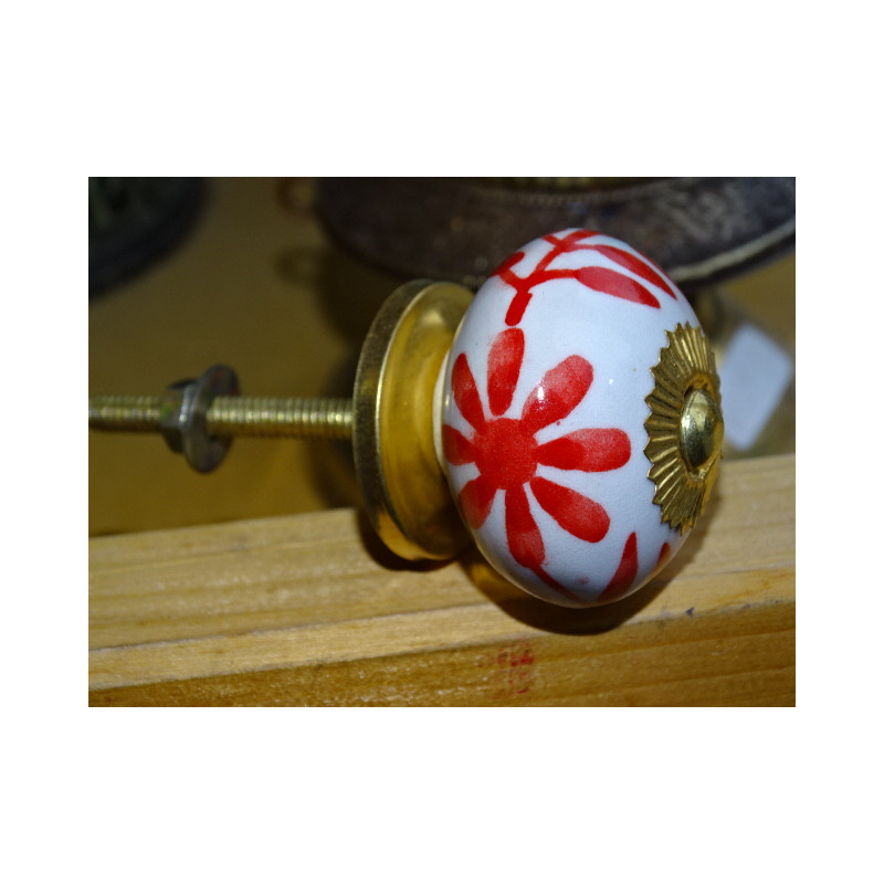 Manico in porcellana con grande fiore rosso