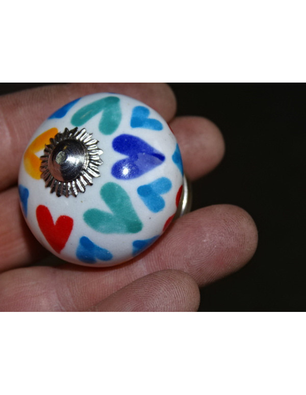 Porcelain drawer handle multicolored hearts