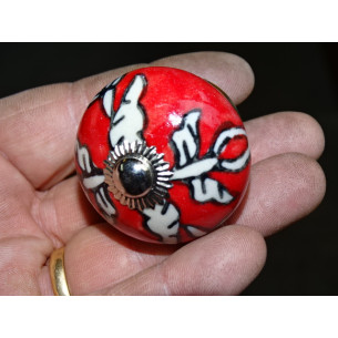 Weißer und roter Arabesque Porzellan Schubladengriff (Silber)