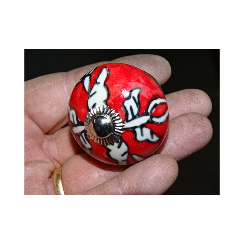 Weißer und roter Arabesque Porzellan Schubladengriff (Silber)