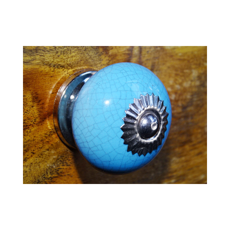 Maniglia Blu Round effetto incrinato